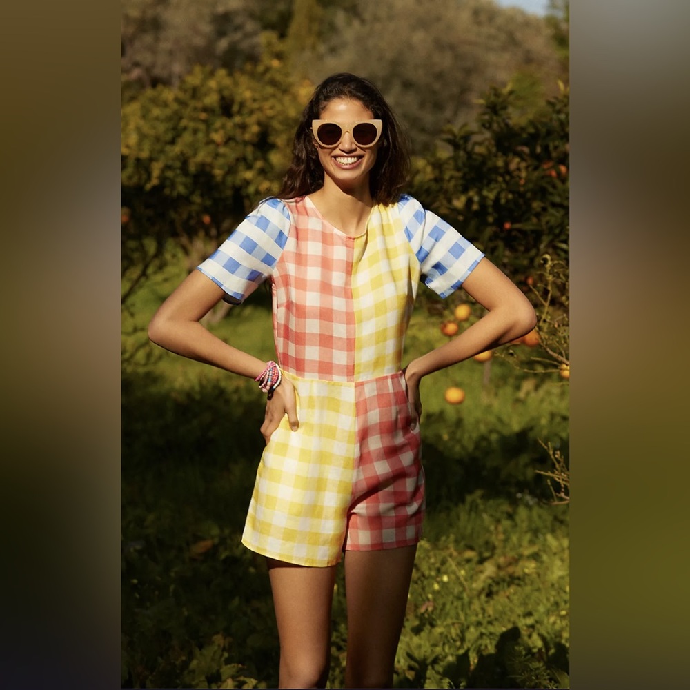 Farm Rio Gingham Contrast Romper | Size XL